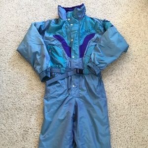 K2 Vintage iridescent one-piece ski suit